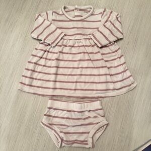 Angel Dear purple and Cream Striped Dress and diaper cover Set 3-6M